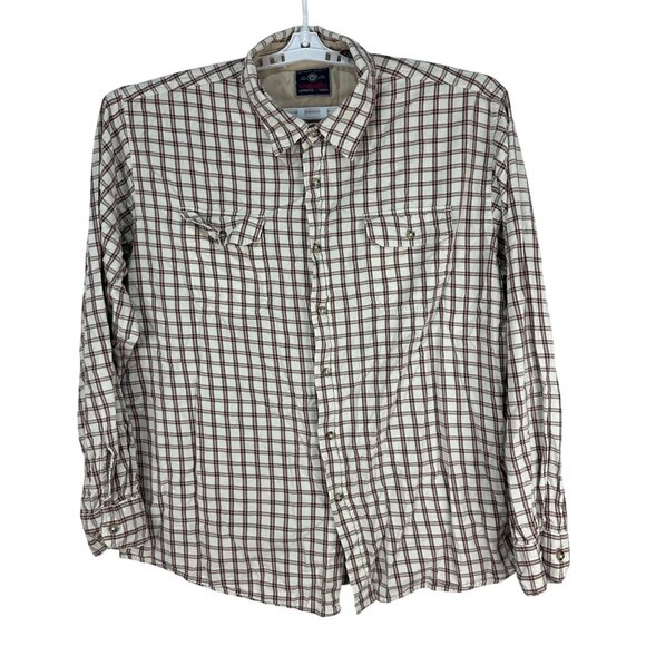 Wrangler Mens XL Plaid Long Sleeve Button-Down Shirt Red & Cream Checkered - Picture 1 of 5